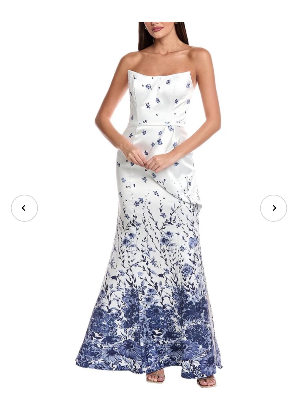 Rene Ruiz White Strapless Gown with Blue Floral Ombre